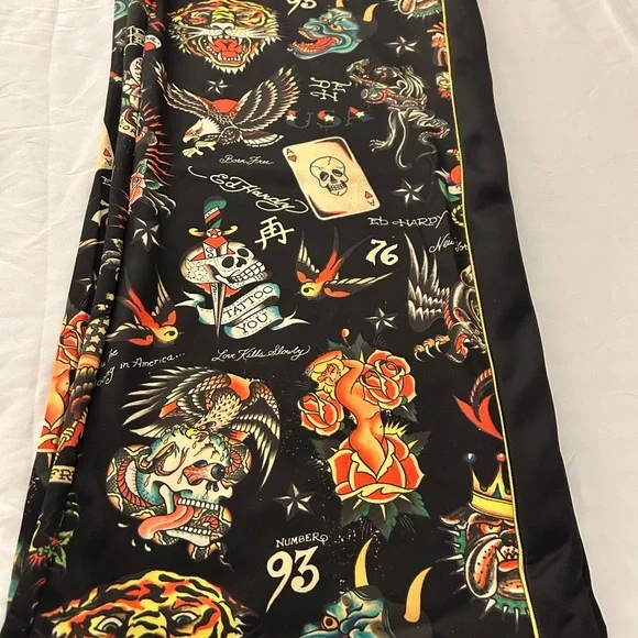 Ed Hardy Flashboard Track Pants Sz L Wide Leg Embroidered tattoo NWT Women. - Picture 7 of 11